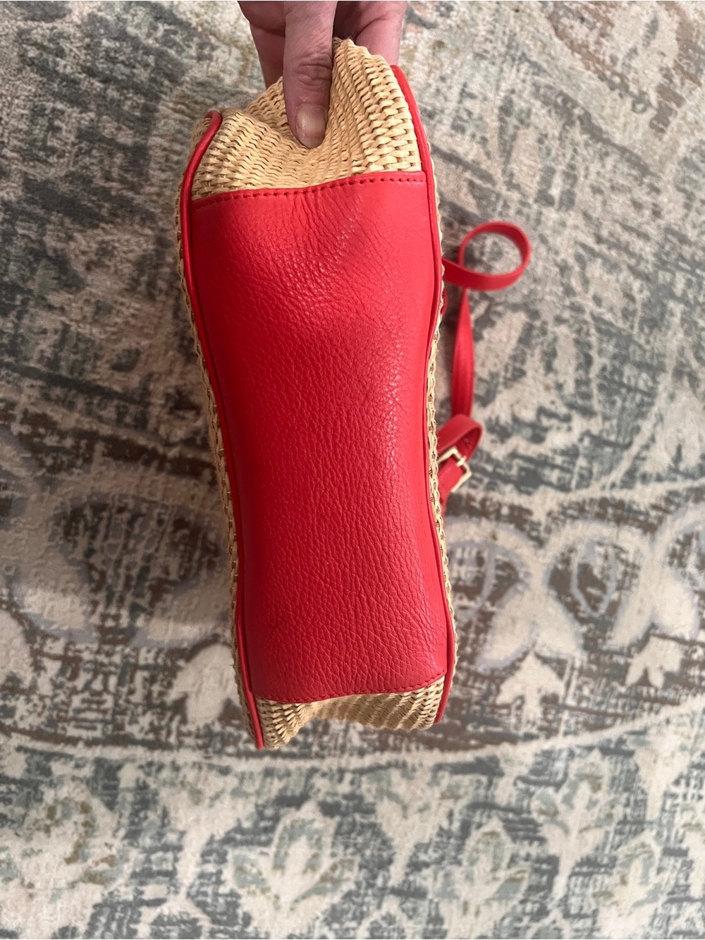 Tory Burch Raffia Straw Tote with Poppy Red Leather Trim - Picture 9 of 11